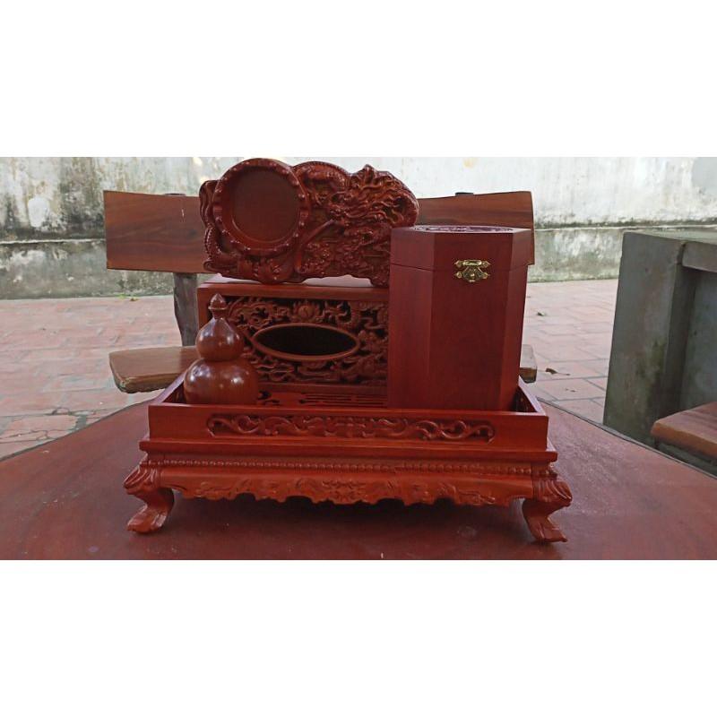 Combo 5 món bộ khay trà chân quỳ gỗ hương cao cấp