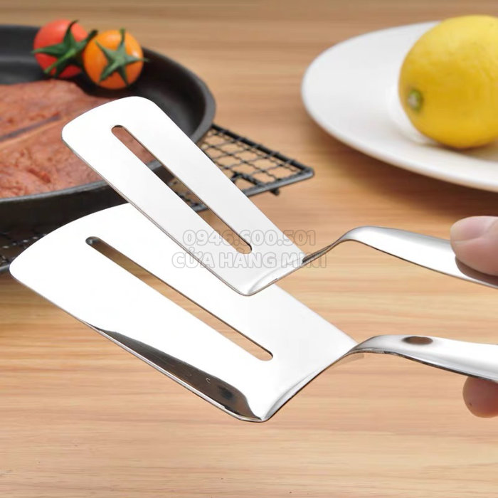 Dụng Cụ Kẹp Gắp, Lật, Chiên Đồ Ăn Bằng Inox 304 Đầu Vuông