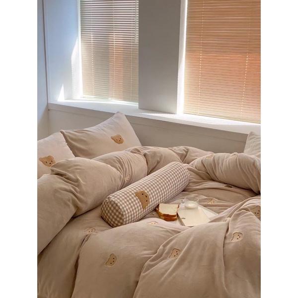 Bộ Chăn Ga Gối Nỉ Sữa Gấu Teddy Hàng Nhập Khẩu Cao Cấp 5 món