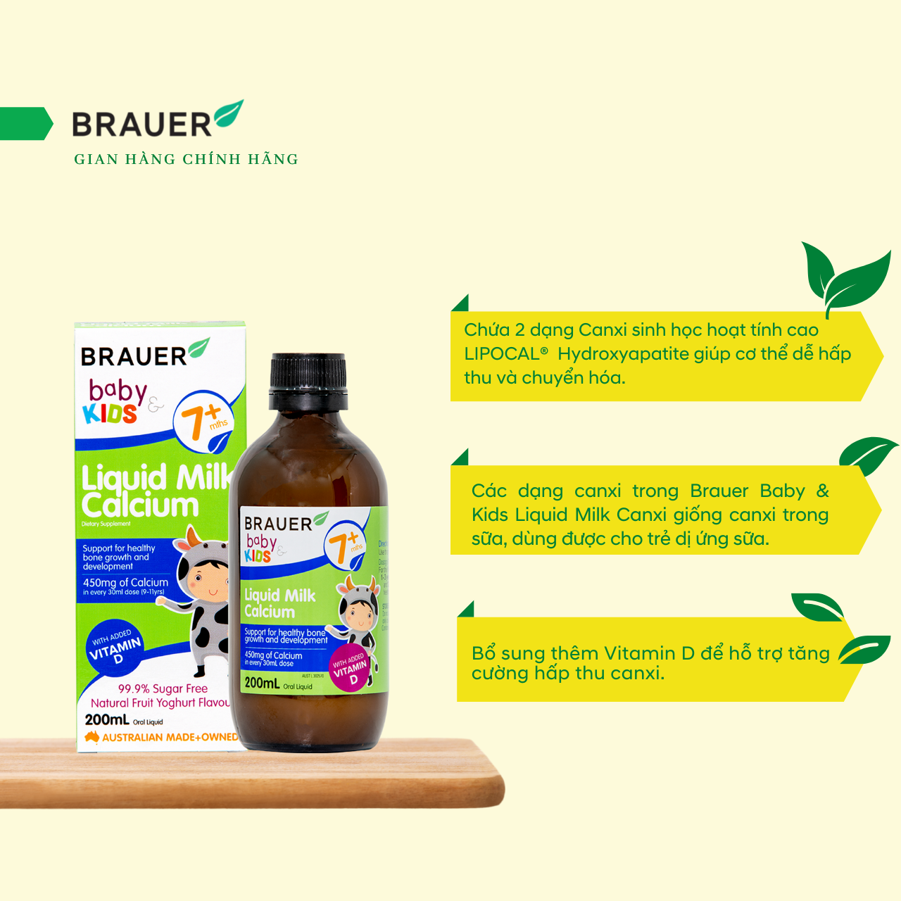 Canxi dạng sữa và Vitamin D Brauer Baby & Kids Liquid Milk Calcium cho bé từ 7 tháng tuổi