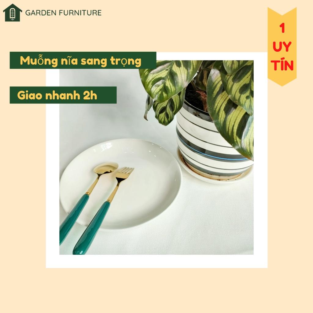 COMBO 2 Muỗng nĩa inox vàng, bộ muỗng nĩa phong cách sang trọng, muỗng ăn, thìa ăn, muỗng cafe cán màu xanh cổ vịt