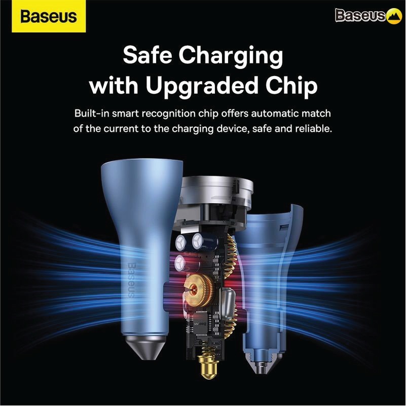 Tẩu Sạc Nhanh Đa Năng Trên Ô Tô 65W Baseus Golden Contactor Pro Triple Fast Charger Car Charger QC 3.0 4.0- HÀNG CHÍNH HÃNG