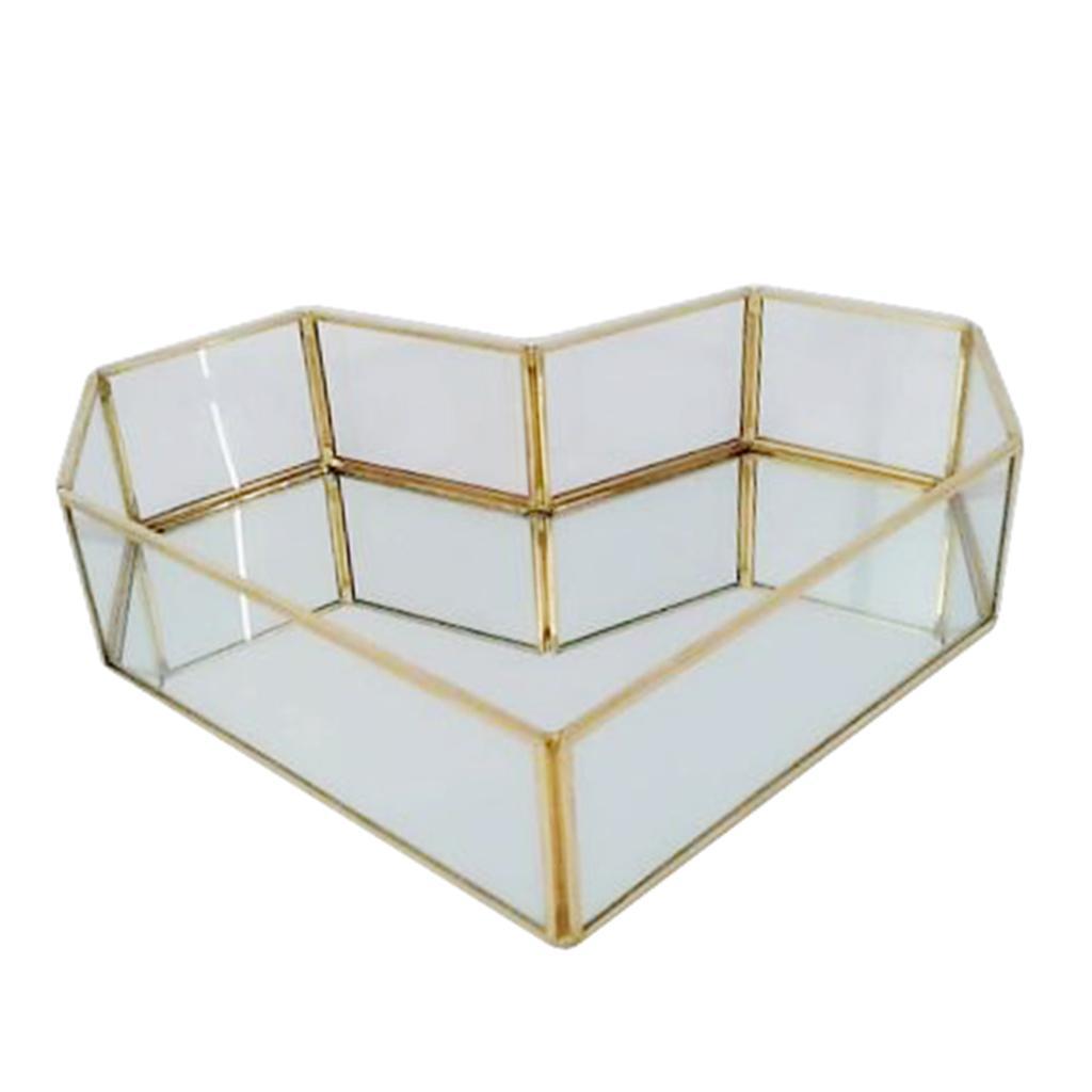 Creative Heart Shape Metal Mirrored Jewelry Tray Dresser Cosmetic Organizer