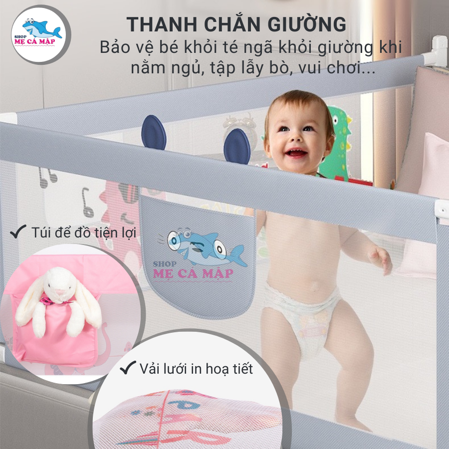 Thanh chắn giường SALE giá nhập, thanh chặn giường dạng trượt cao tối đa 90cm có 3 màu