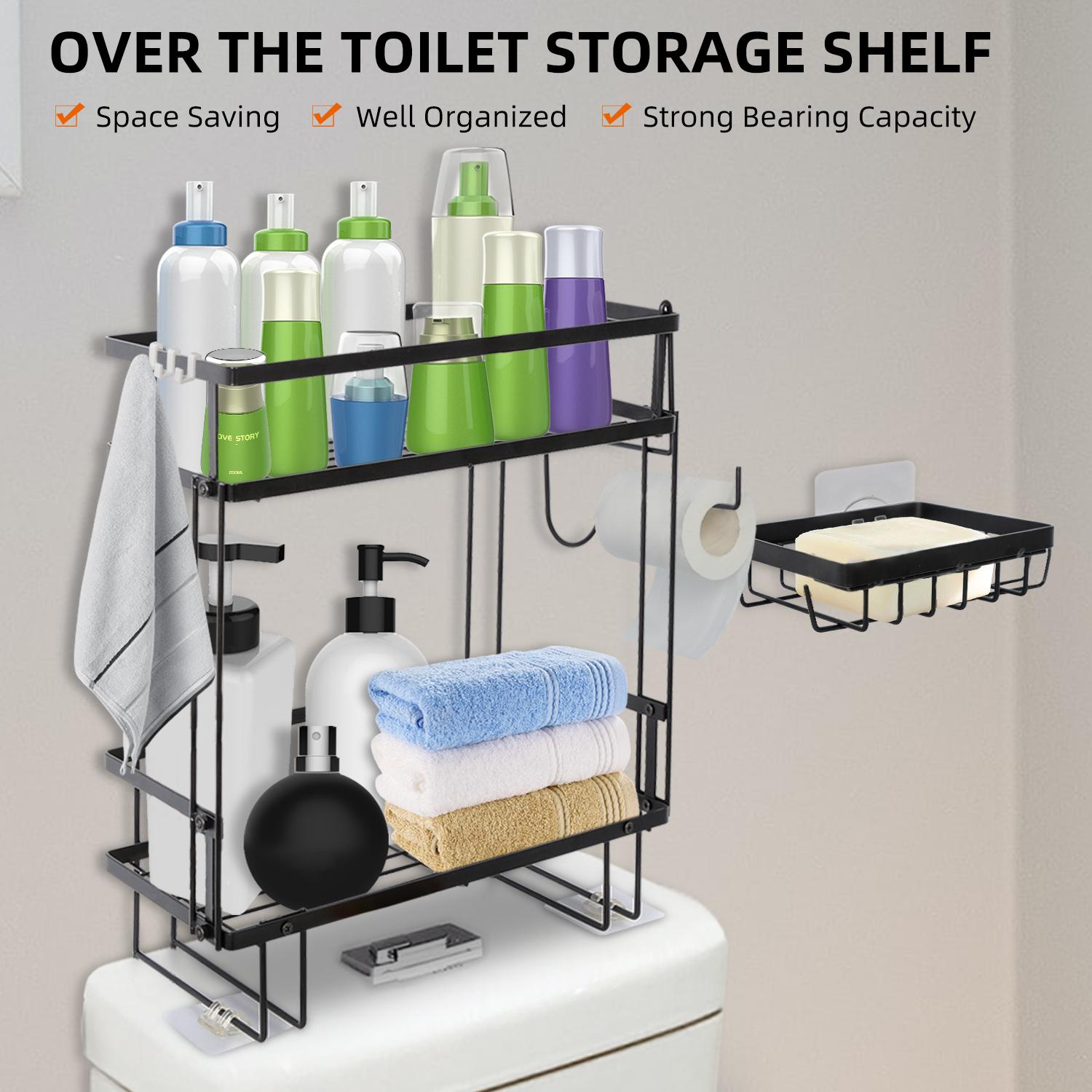Over The Toilet 2-Tier Storage Shelf Wall Mounted Bathroom Storage Shelf Versatile Toilet Rack No Drilling Space Saving