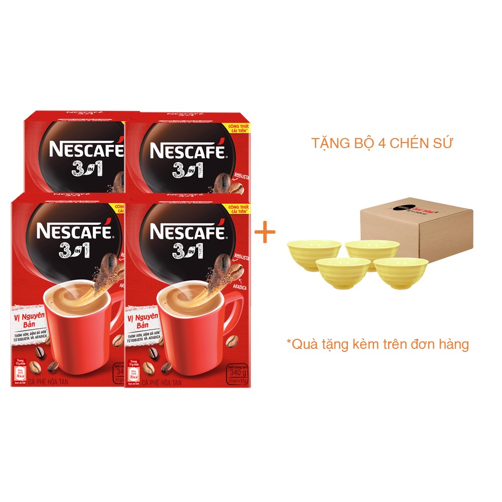 Combo 4 hộp cà phê hòa tan NESCAFÉ 3IN1 Công thức cải tiến - VỊ NGUYÊN BẢN -