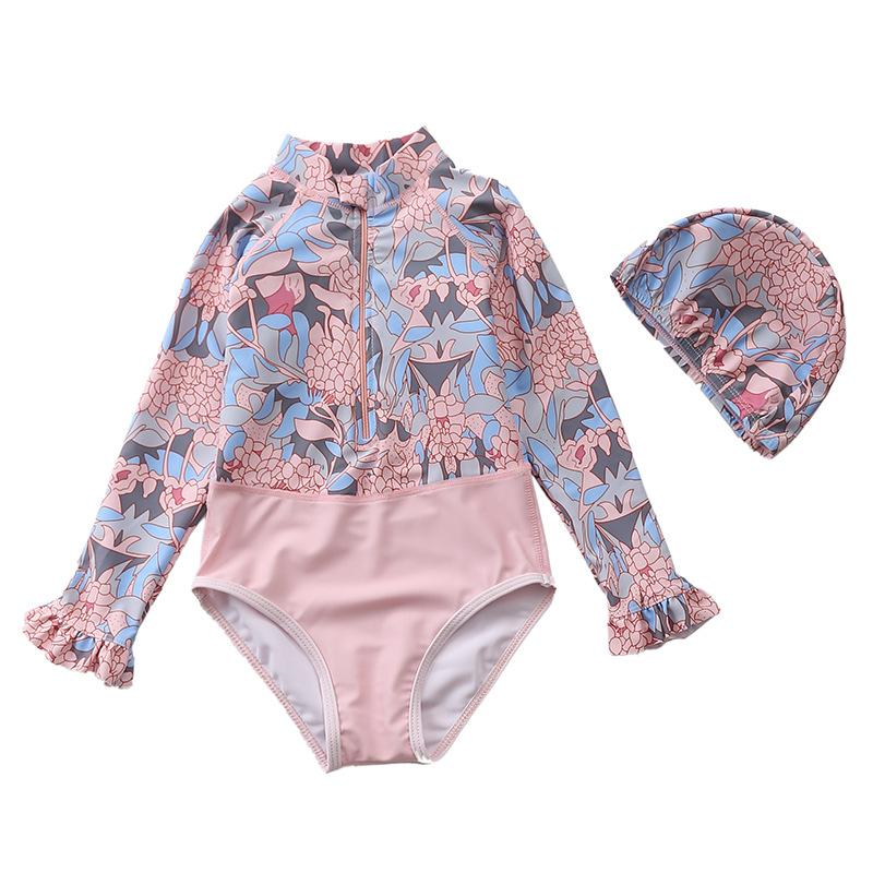 Đồ Bơi Trẻ Em Bé Đầm Váy Nữ Cho Bikini Trẻ Rashguard Trẻ Em Có Thể Đi Biển Bé Gái Một Mảnh Tay Dài Hàn Quốc Công Chúa In
