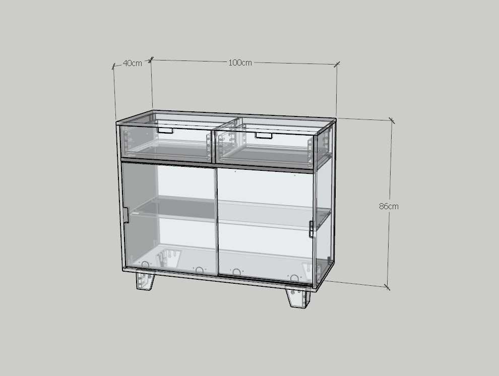 HAPPY FURNITURE , ALVA - Tủ lưu trữ 2 cửa lùa 2 ngăn kéo, TCL_040 , 100cm x 40cm x 86cm DxRxC