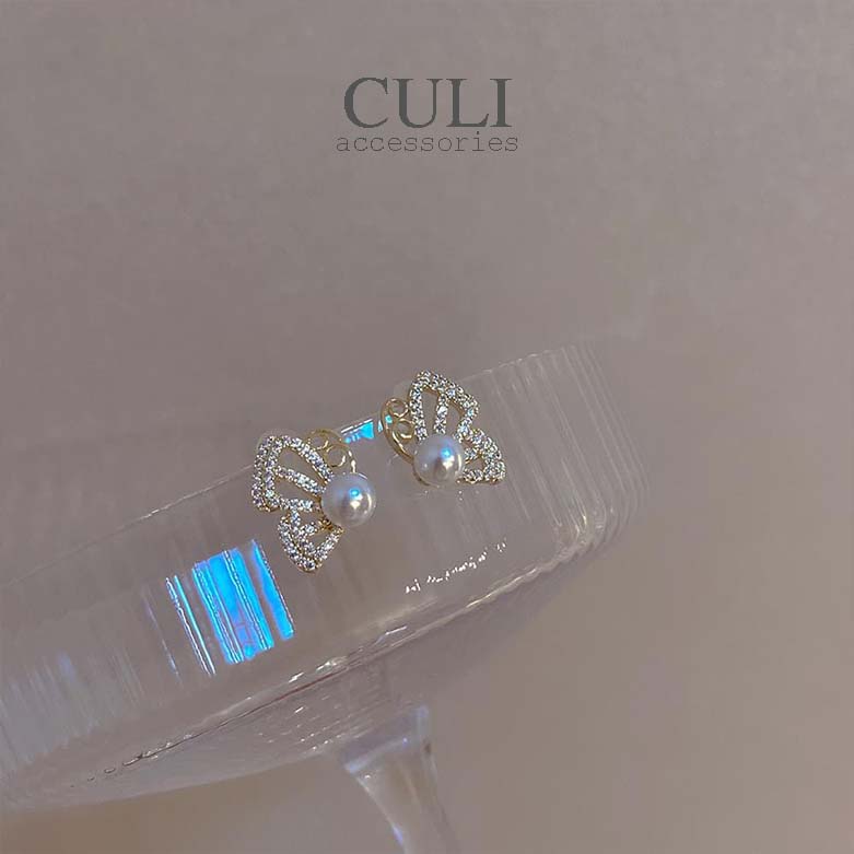 Khuyên tai, Bông tai thời trang hình bướm kết hạt traiHT690 - Culi accessories