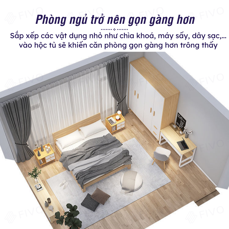 Tủ Đầu Giường Gỗ Mini Nhiều Ngăn FIVO Mẫu FT30, Dễ Dàng Lắp Ráp, Decor Tiện Lợi, Tiện Lợi Cho Phòng Ngủ