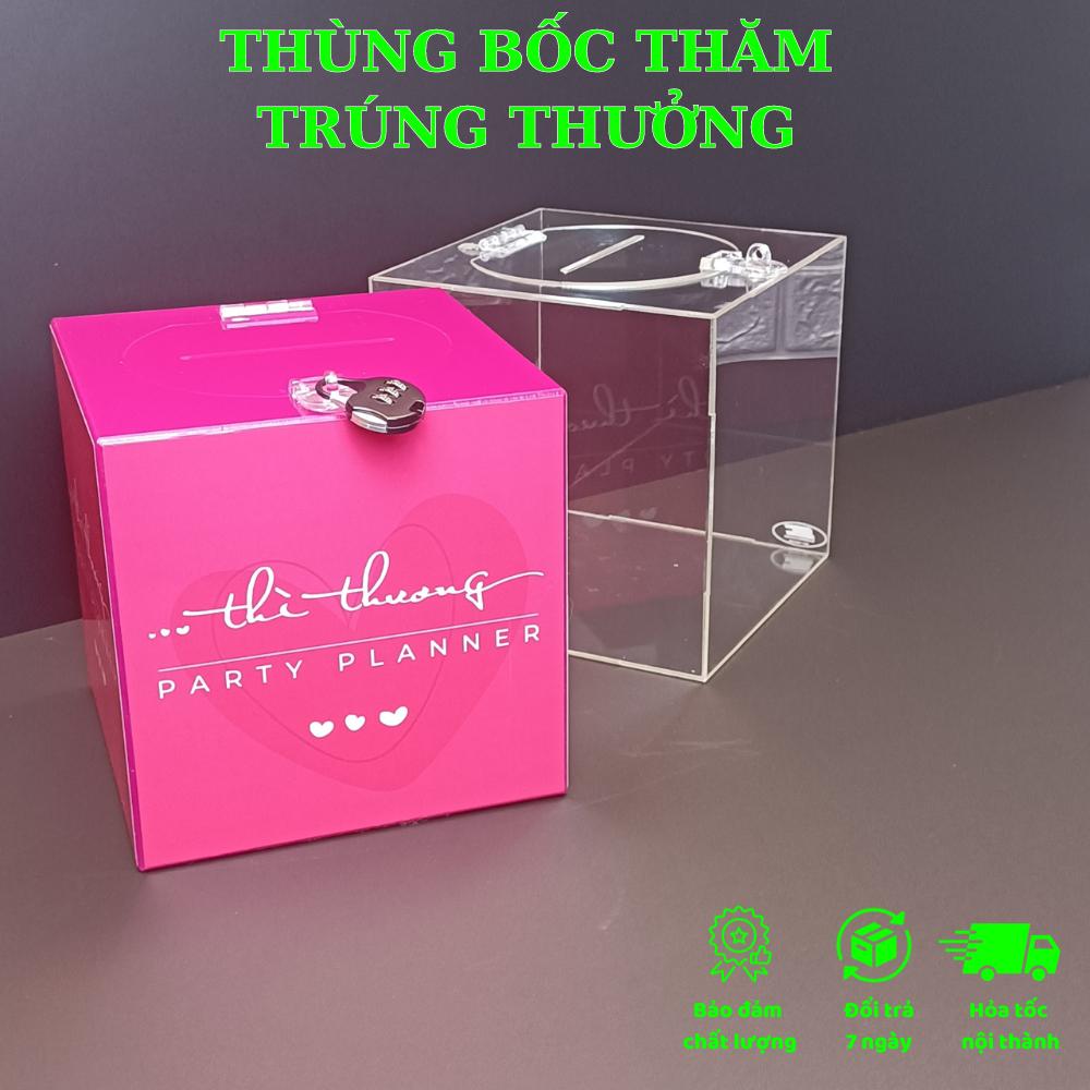 Acrylic Thùng Bốc Thăm Trúng Thưởng - TẶNG KÈM Ổ KHÓA SỐ - Thùng Phiếu Mica Trong Suốt, Acrylic . - Vuông 20 cm