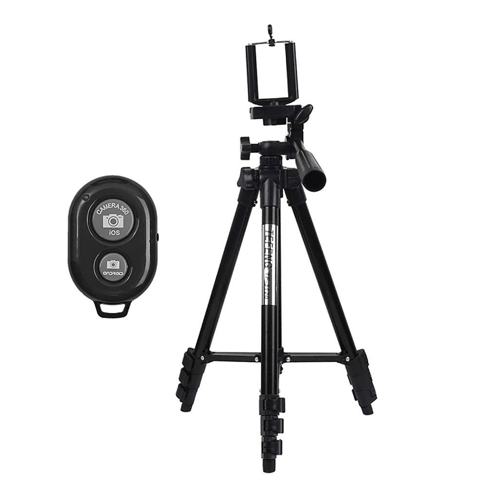 Tripod Camera With Bluetooth Remote Phone Holder Mount Stand Universal-Black