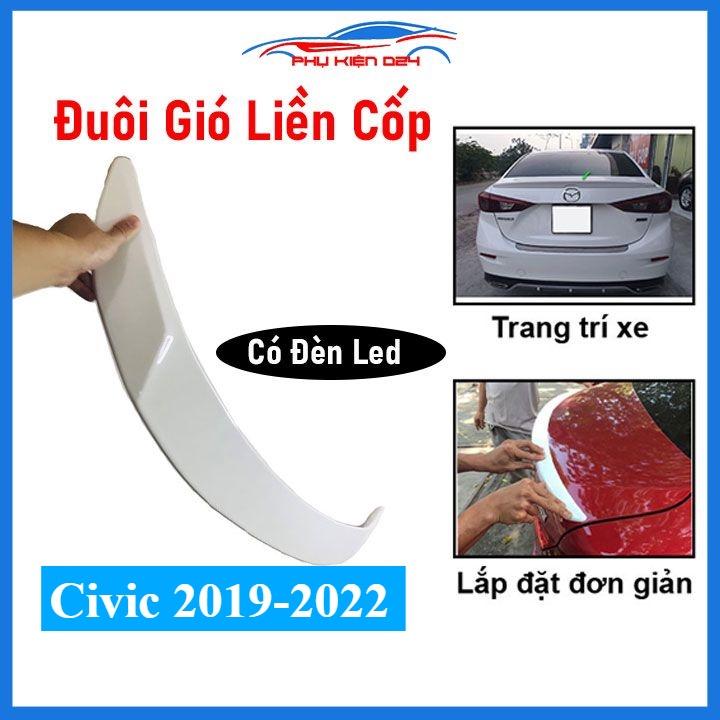 Đuôi gió sau xe liền cốp Honda Civic Kiểu RS 2019-2022 có đèn Led hàng mộc chưa sơn