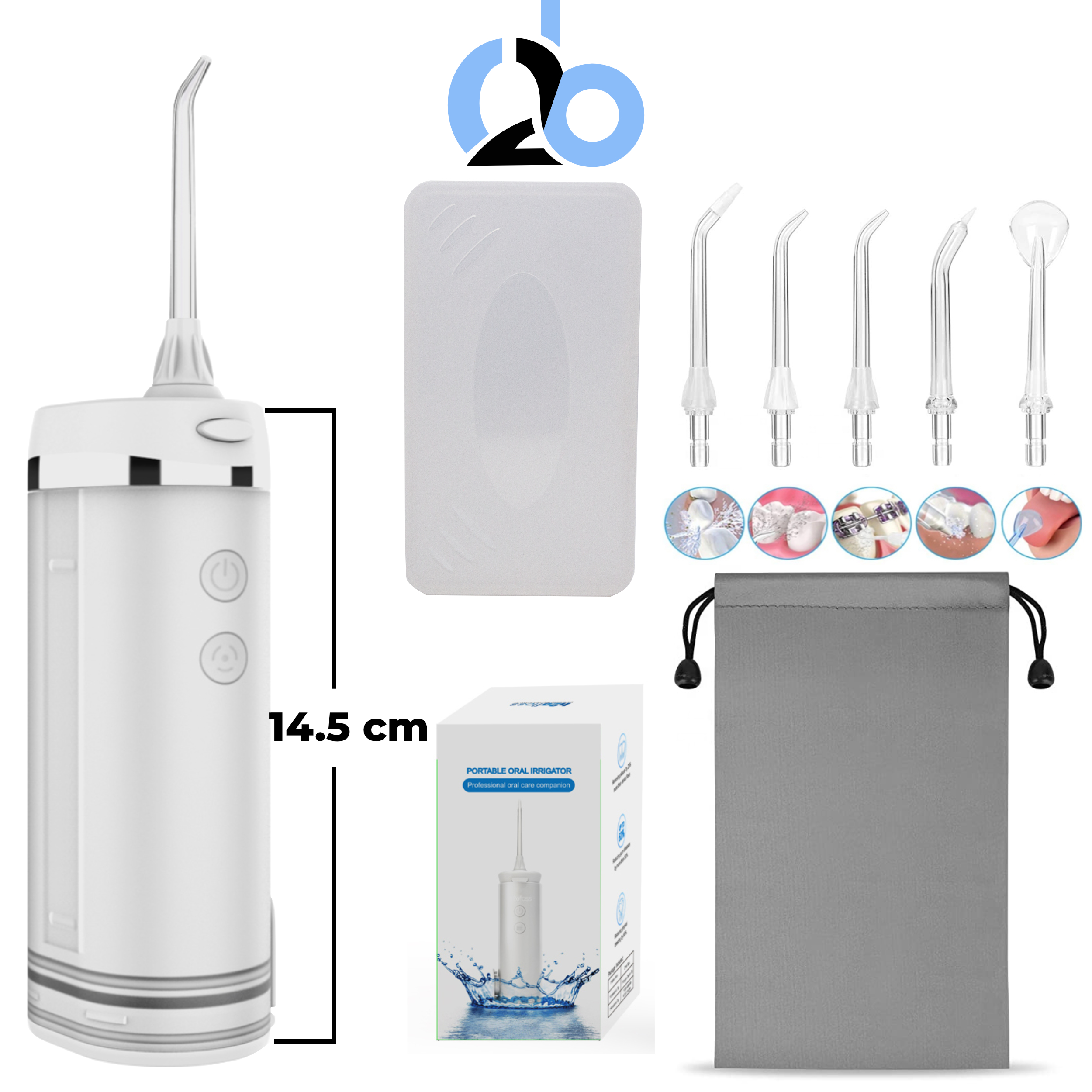 Tăm nước cầm tay H2ofloss HF-10, phiên bản tăm nước mini nhỏ gọn chỉ 14.5 cm dành cho người di chuyển nhiều - Mini trắng