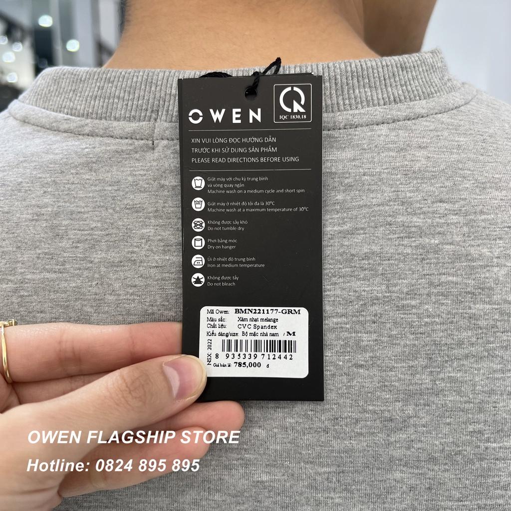 Bộ nỉ nam OWEN màu xám, bộ mặc nhà Thu đông dành cho nam chất liệu cotton cao cấp mã BMN221177