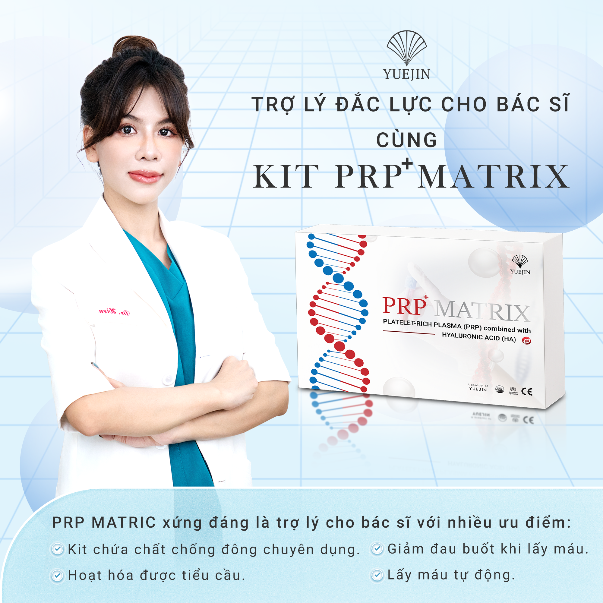 [Mới] PRP Kit tích hợp HA mang lại hiệu quả căng bóng - Huyết Tương Giàu Tiểu Cầu PRP Matrix Yuejin, có sẵn chất hoạt hóa