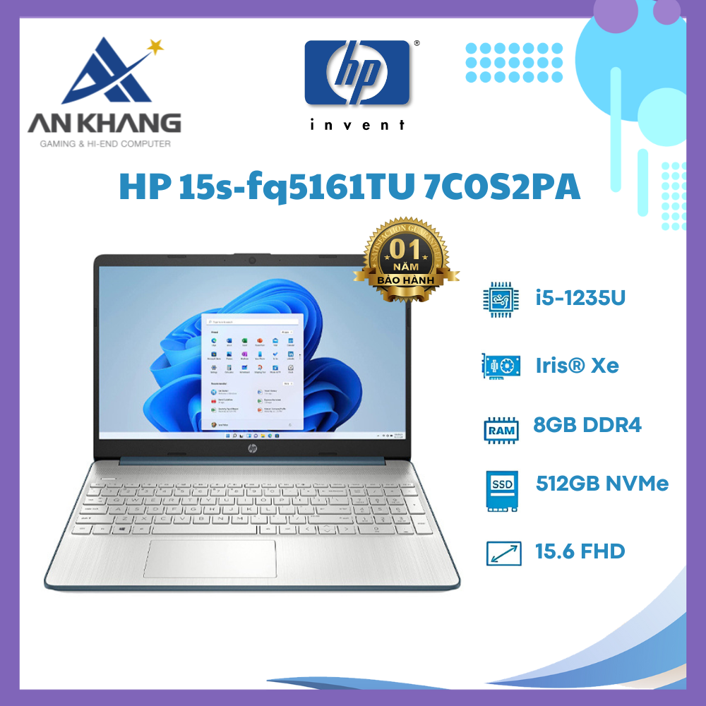 Laptop HP 15s fq5161TU-7C0S2PA (i5-1235U/8GB/512GB/15.6&quot; FHD/Windows 11) - Hàng Chính Hãng - Bảo Hành 12 Tháng