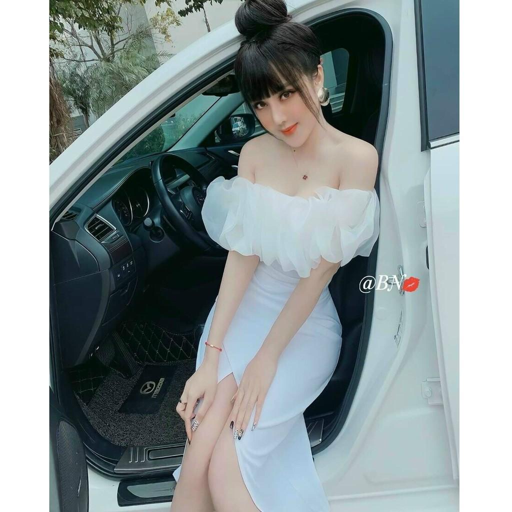 Váy Nữ Đầm Nữ Ôm Body Xẻ Tà Cúp Ngực Phối Voan Tơ Có Mút Ngực Thời Trang Nữ KEMPK Màu Sắc Nhã Nhặn