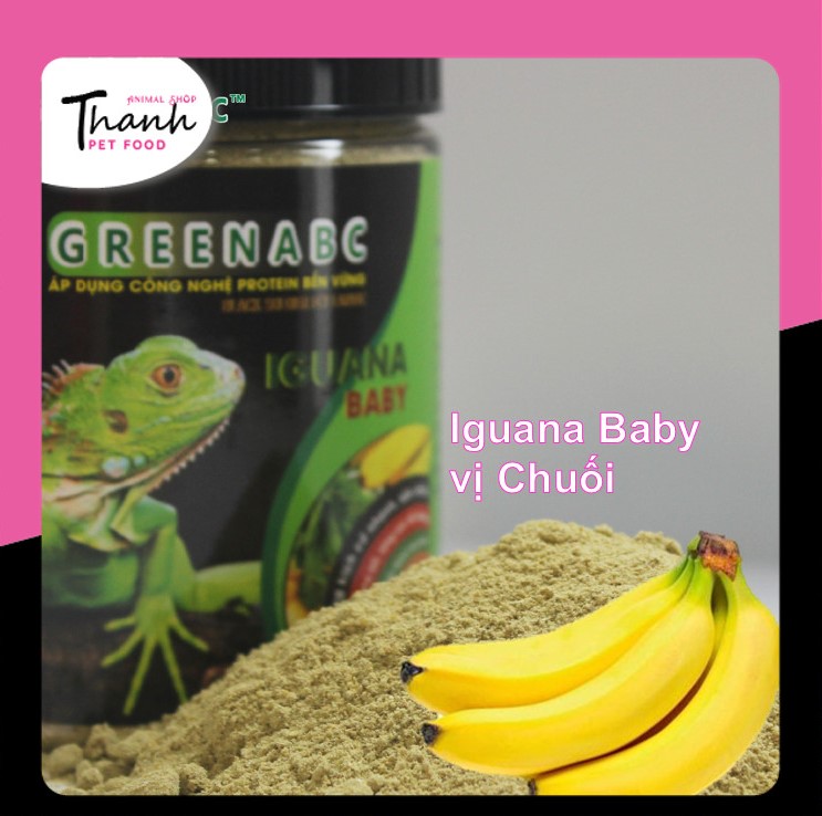 Thức ăn bò sát Iguana Baby của nhãn GREENABC vị chuối dùng cho Iguana từ mới nở cho đến 9x - Tăng trưởng nhanh, lên màu đẹp, phòng chống MBD, teo đuôi – Hộp 230g