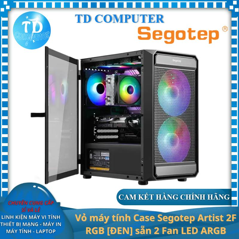 Vỏ máy tính Case Segotep Artist 2F RGB [ĐEN] sẵn 2 Fan LED ARGB Gaming Kính cường lực (M-ATX, ITX) - Hàng chính hãng NetWork Hub phân phối