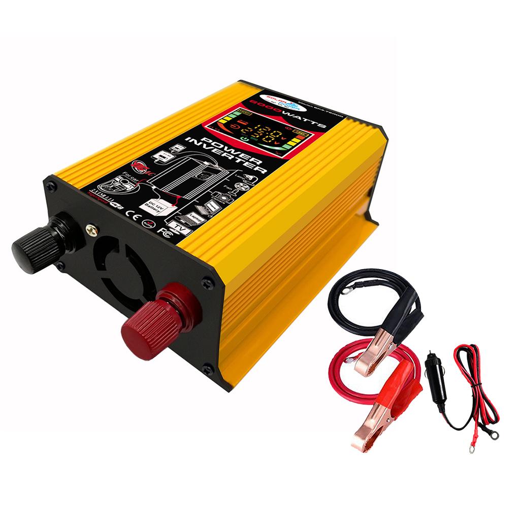 500W (6000W Peak) Car Power Inverter 12V to 220V DC to AC LED Display Yellow