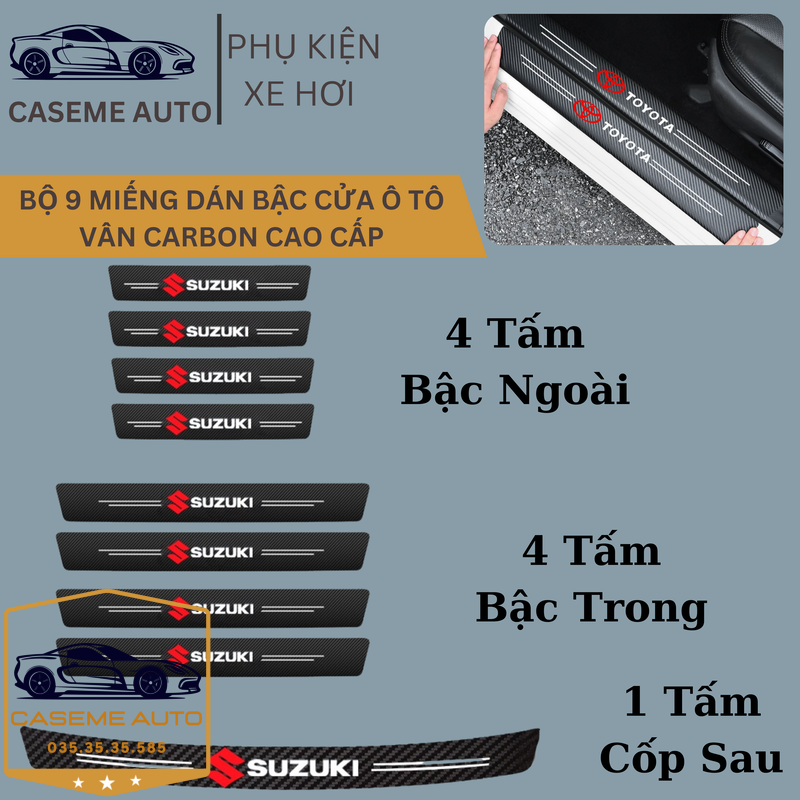 [SUZUKI] Bộ 9 Miếng Dán Vân Carbon Chống Trầy Xước Bậc Cửa Ô Tô Dành Cho Hãng Xe SUZUKI - Hàng Chính Hãng
