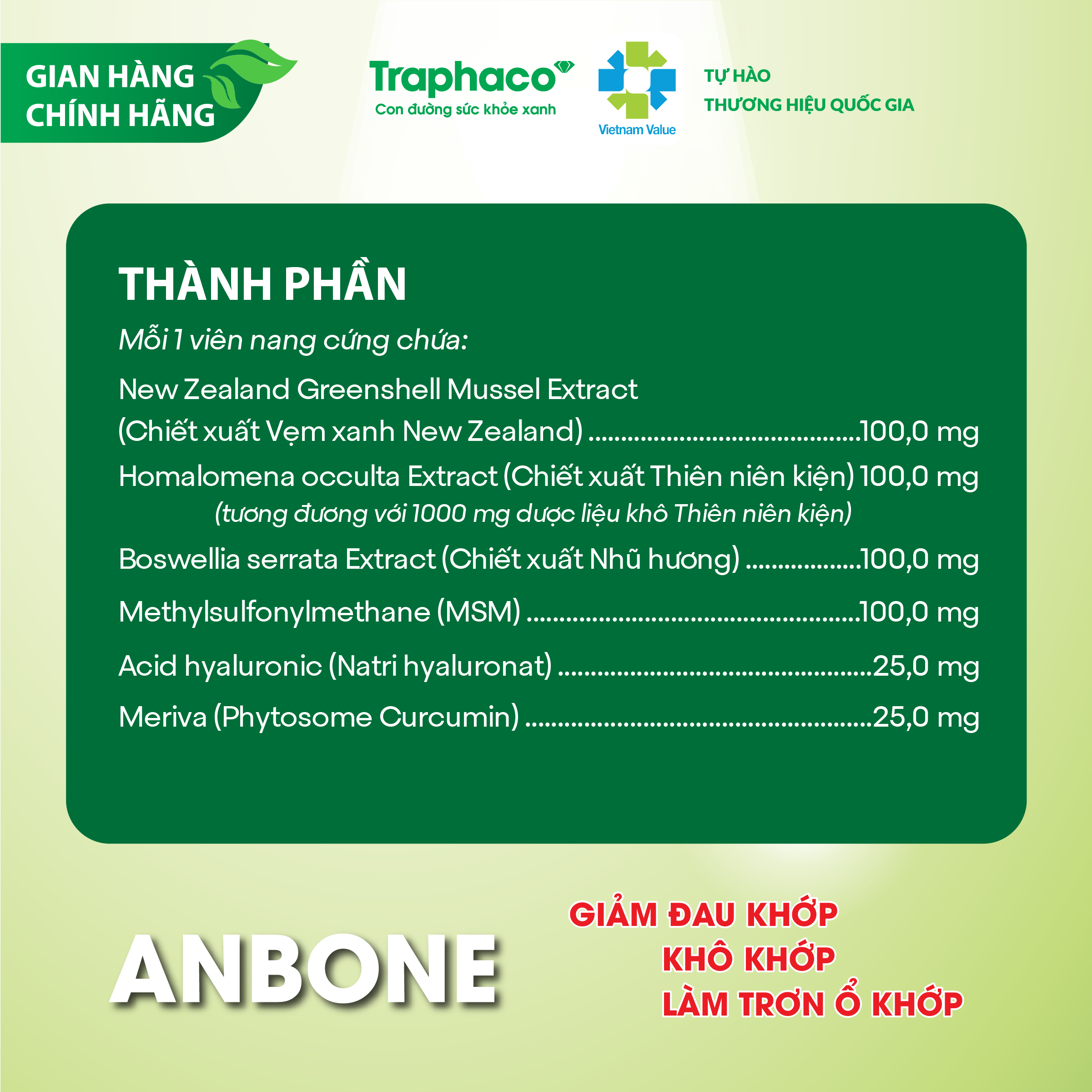 ANBONE - GIẢM ĐAU KHỚP, KHÔ KHỚP, LÀM TRƠN Ổ KHỚP