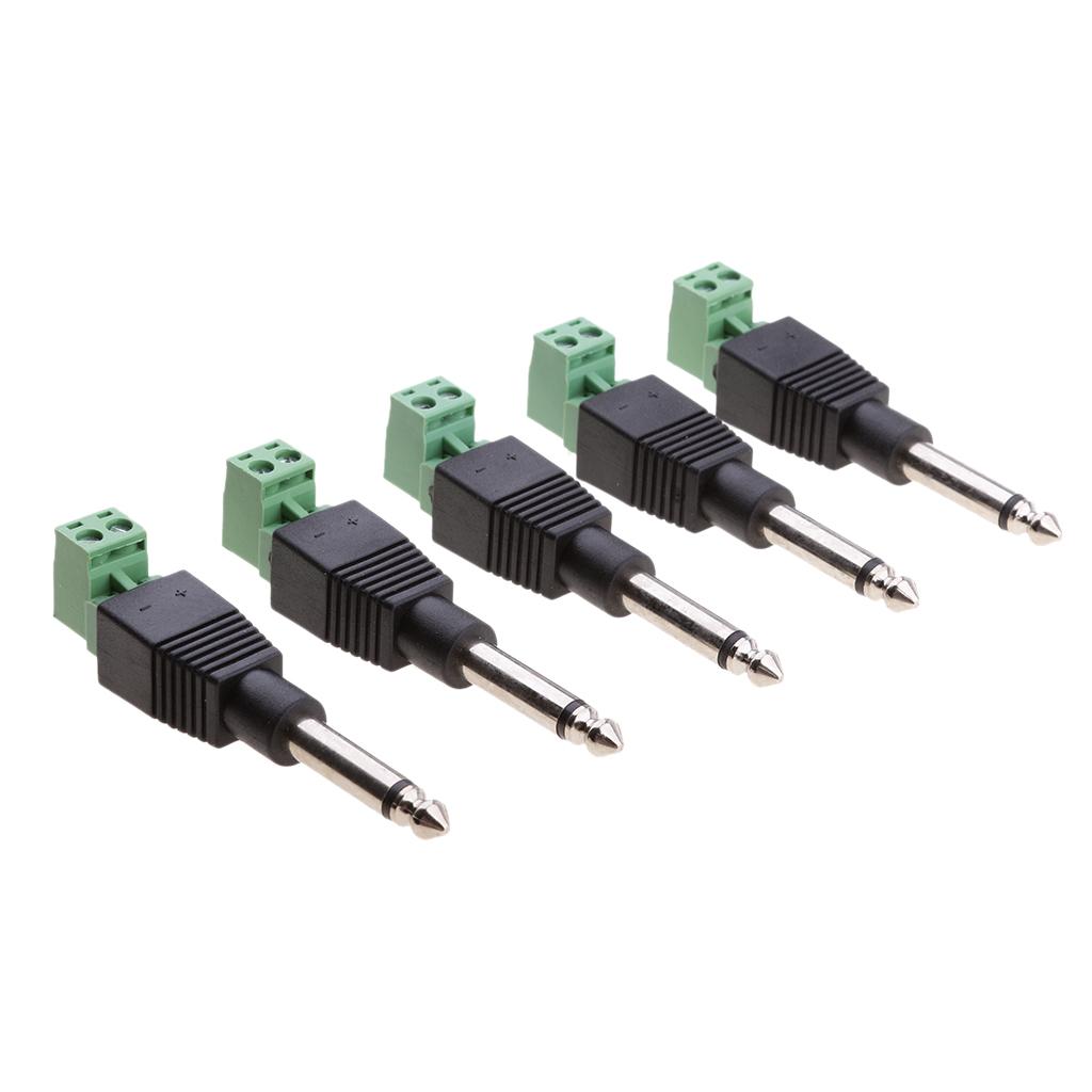 6.35mm 1/4inch Audio Mono Male Converter Adapter 5 Pieces with Screw Terminal Female for Microphone
