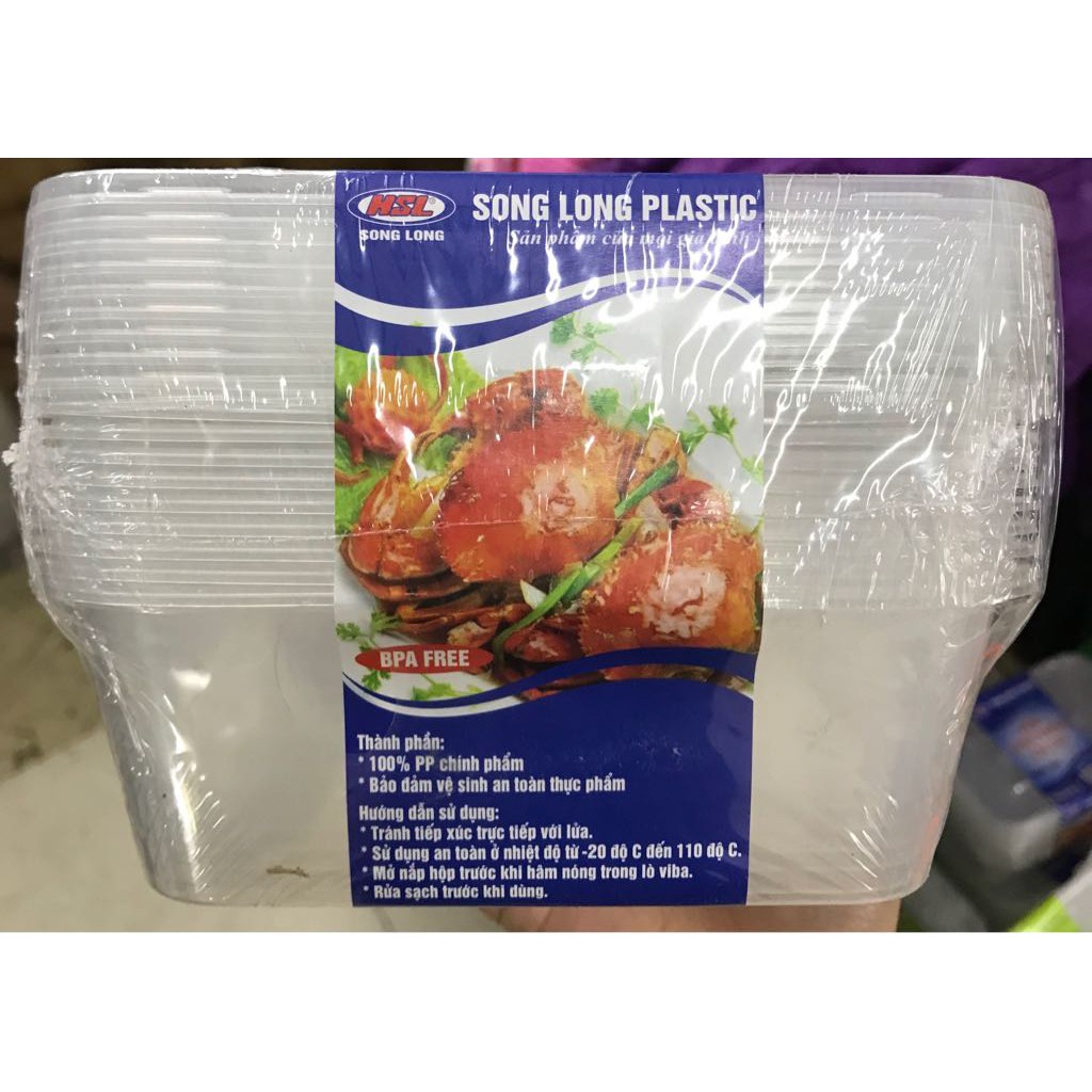 Bộ 50 hộp nhựa vuông 750ml đựng thực phẩm bảo quản trong tủ lạnh, đựng kimchi-Song Long