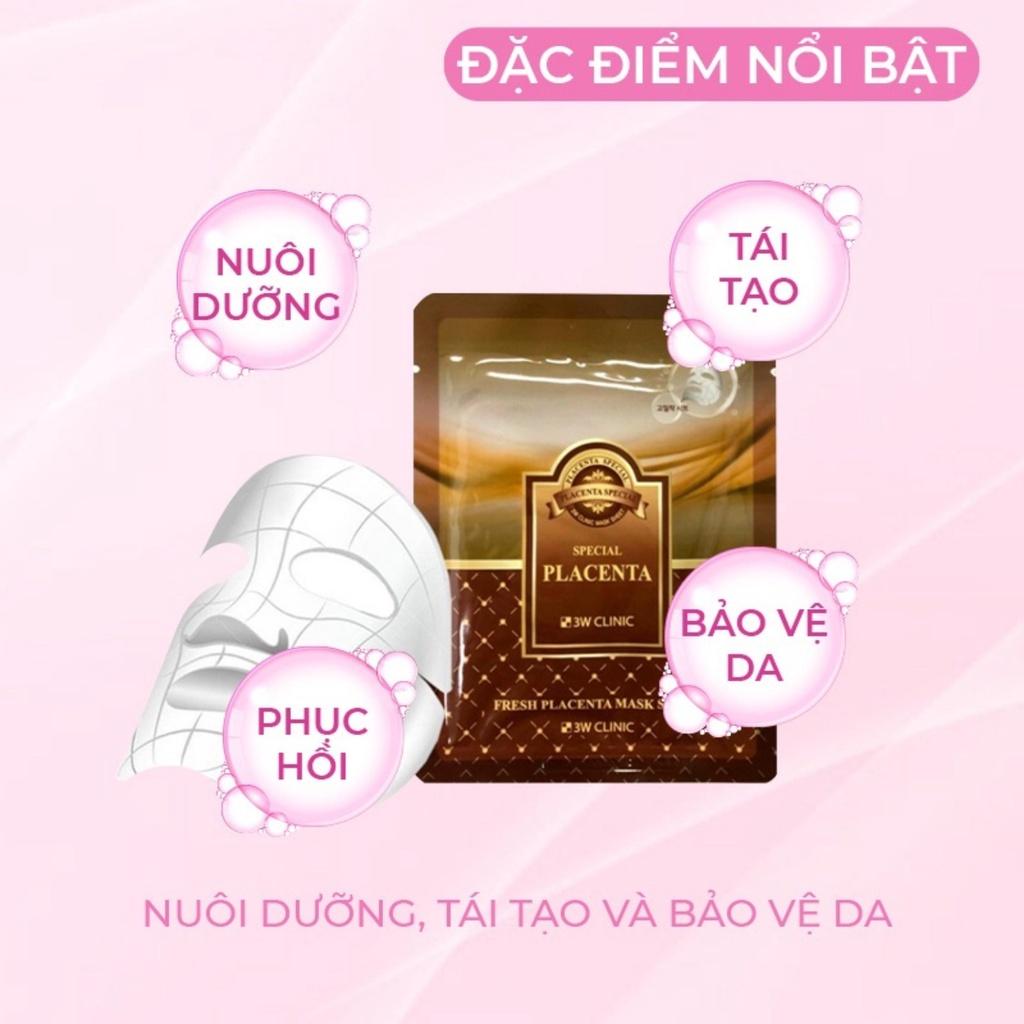 Combo 5 Mặt Nạ Nhau Thai Cừu 3W Clinic Fresh Placenta Mask Sheet 23ml/Miếng