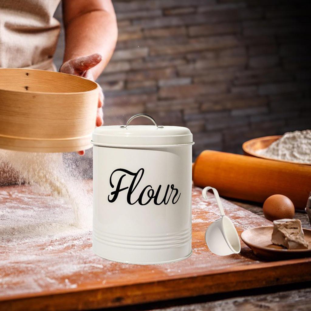 Rustic Metal Food Flour Storage Tin Jar 5L Container with Scoop