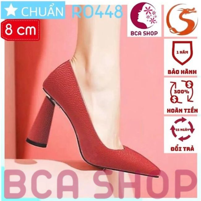 Giày cao gót nữ 8p RO448 ROSATA tại BCASHOP da vân nhám thời trang, gót trụ cách điệu - màu đen