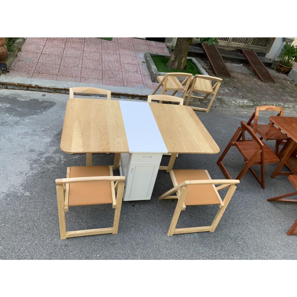 Bàn Ăn Thông Minh Gỗ Sồi - Bộ 4 Ghế Đệm