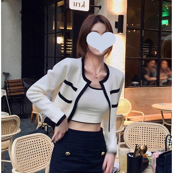 Áo Khoác Cardigan Dệt Kim Croptop Set Tay Dài Màu Trơn Thời Trang Hàn Quốc Cho Nữ A-8