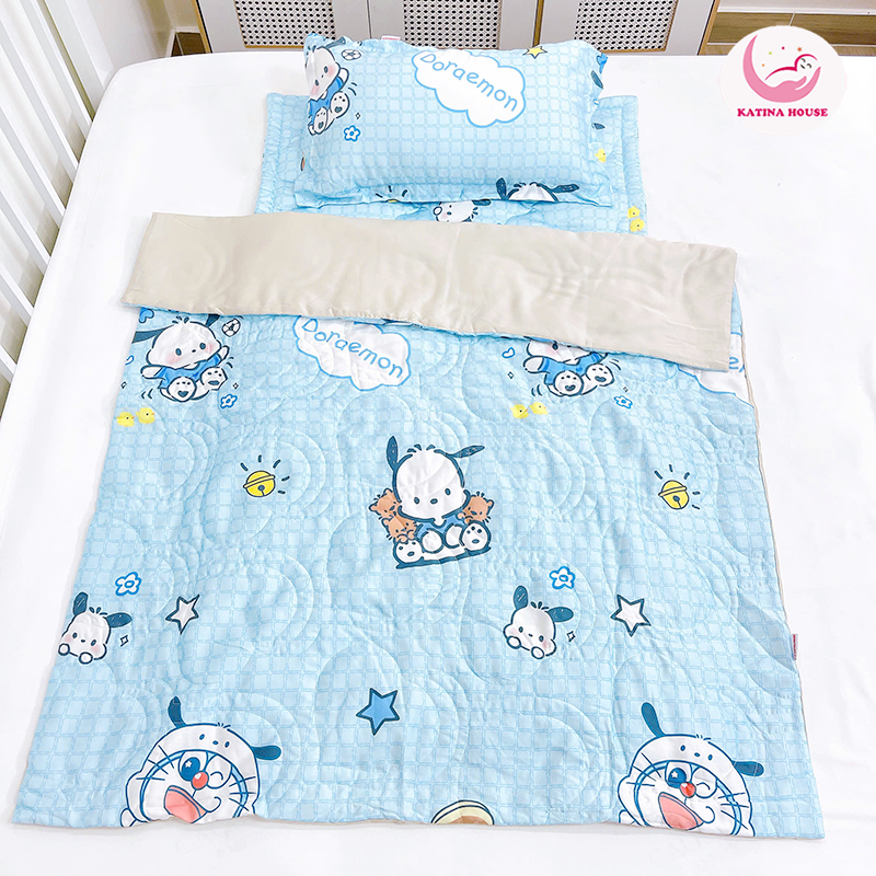 Bộ chăn gối nệm Katina House cho bé cao cấp, vải Tencel 60s gòn lông vũ êm ái, bóng mượt mát lạnh