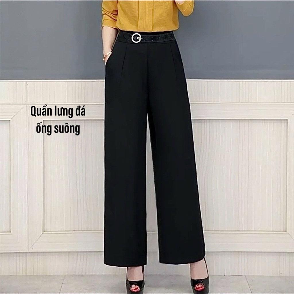 Quần ống suông rộng lưng đá vải tuyết nhung