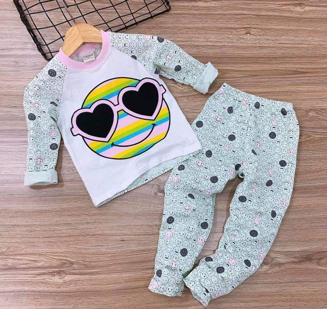 Bộ tay dài bé gái họa tiết xinh xắn