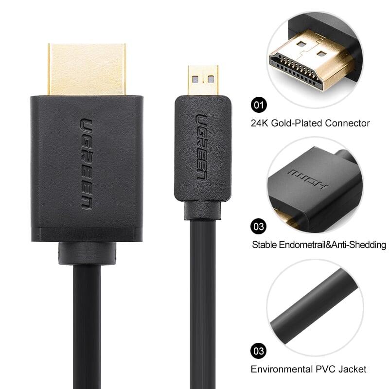 Ugreen UG30104HD127TK 3M màu Đen Cáp chuyển đổi Micro HDMI sang HDMI thuần đồng - HÀNG CHÍNH HÃNG