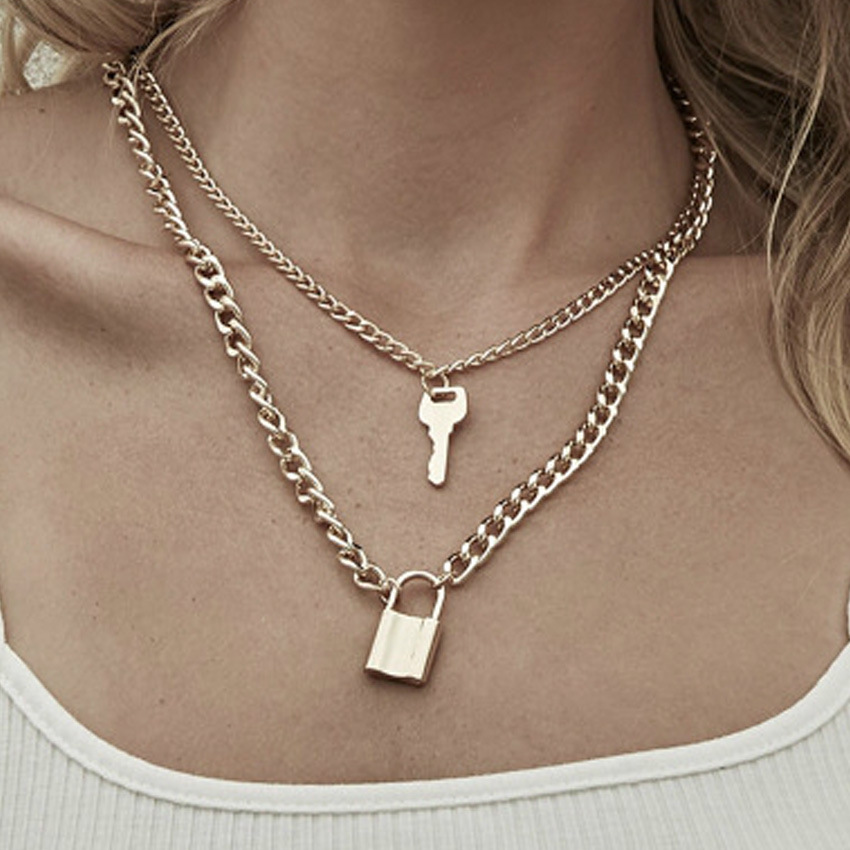 Dây chuyền 2 lớp sáng tạo, khóa và chìa khóa, DMA018