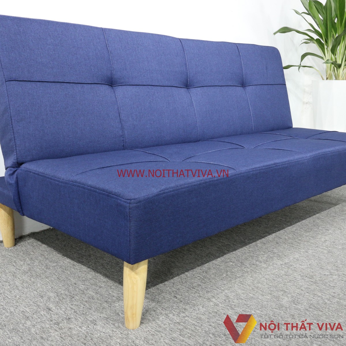 Ghế Sofa Xếp Thành Giường Ngủ Bọc Nỉ Màu Xanh Dương Hiện Đại Giá Rẻ