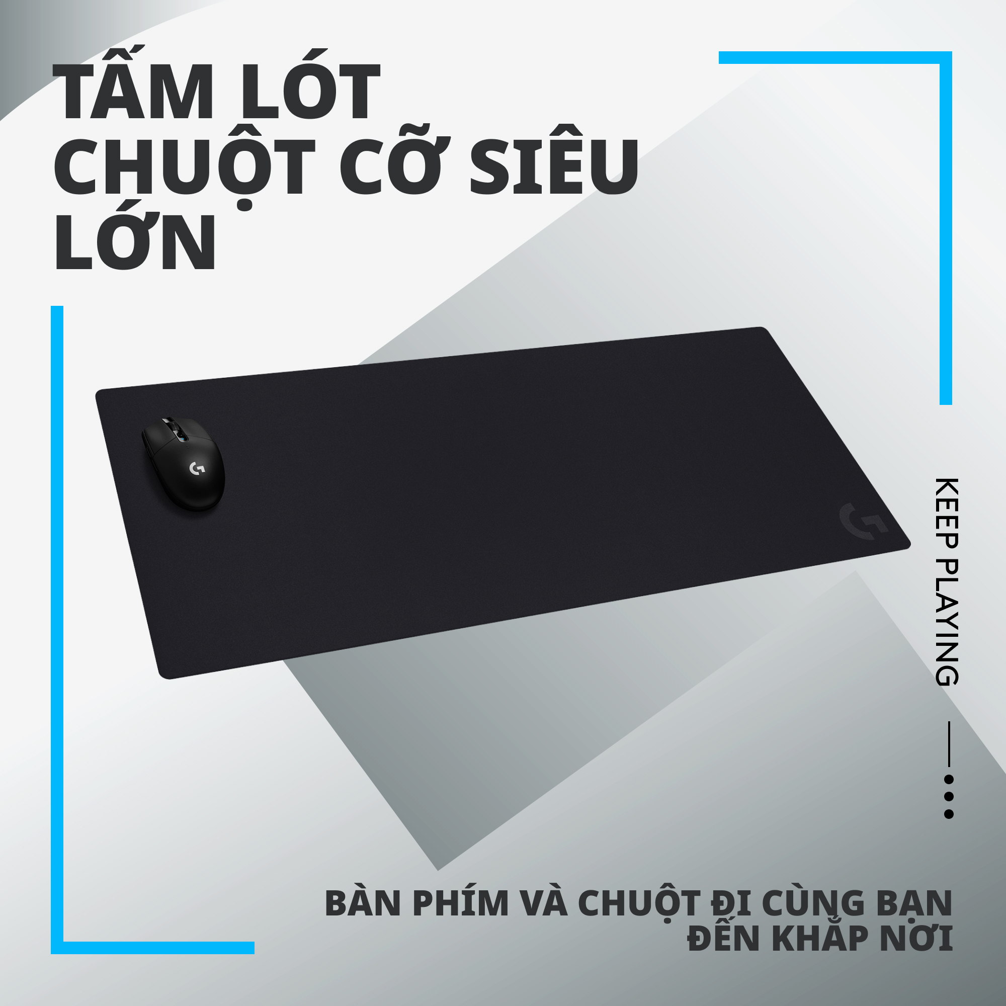 Bàn di chuột game Logitech G840 (Size XL) tấm lót chuột chơi game bằng vải, tối ưu cho chơi game, ma sát, chống trượt kích thước 900 x 400 x 3 mm (dài x rộng x dày), cho Mac và PC - Hàng Chính Hãng