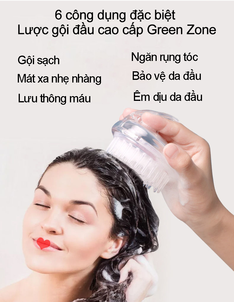 Lược gội đầu silicon mềm cao cấp, gội đầu masage thư giãn, bảo vệ da đầu và tóc, gai mềm thiết kế hiện đại, lược gội đầu green zone