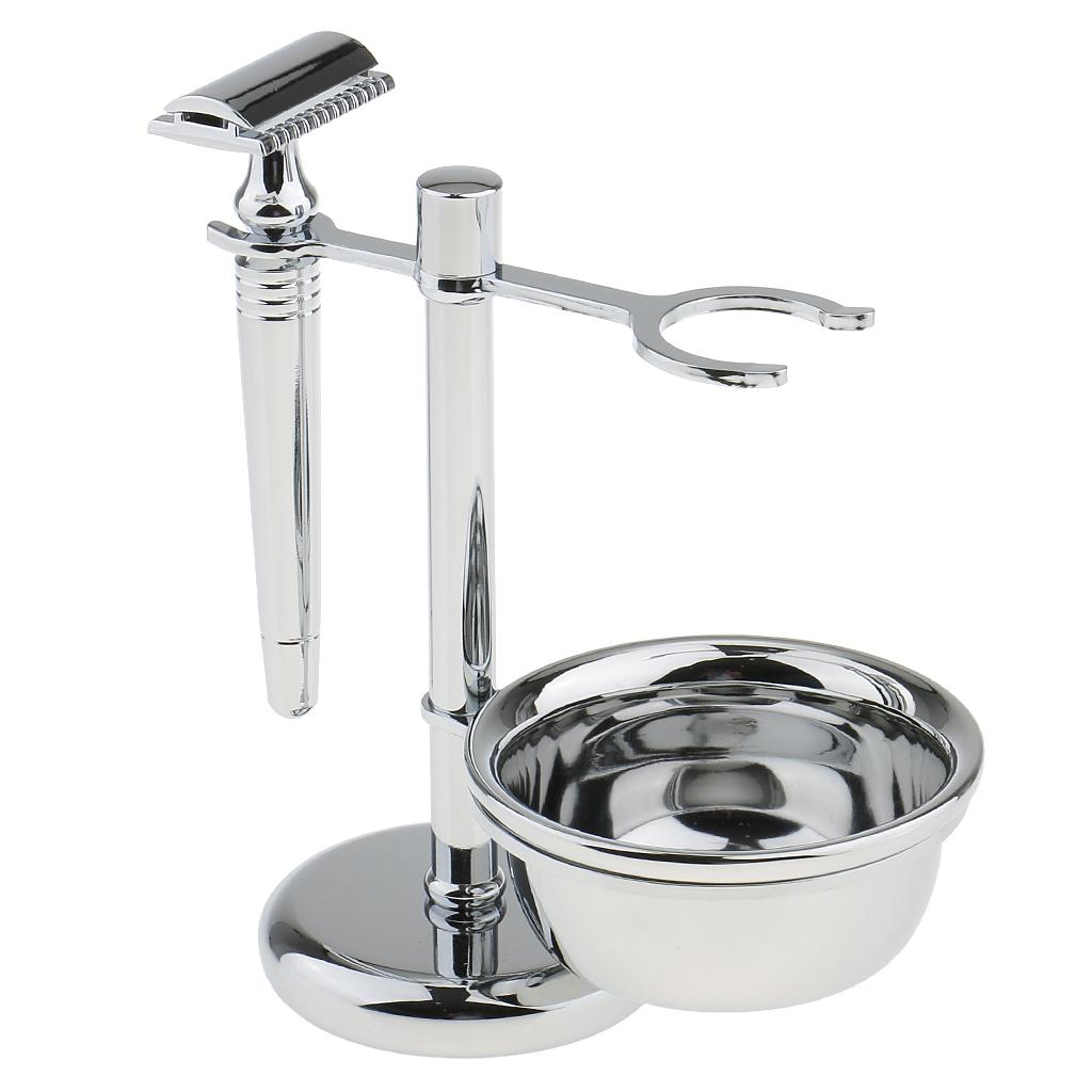 Men Daily Use Gift Removable Classic Shaving Shaver Tool Set Razors+Brush+Stand Weighted Base+Bowl