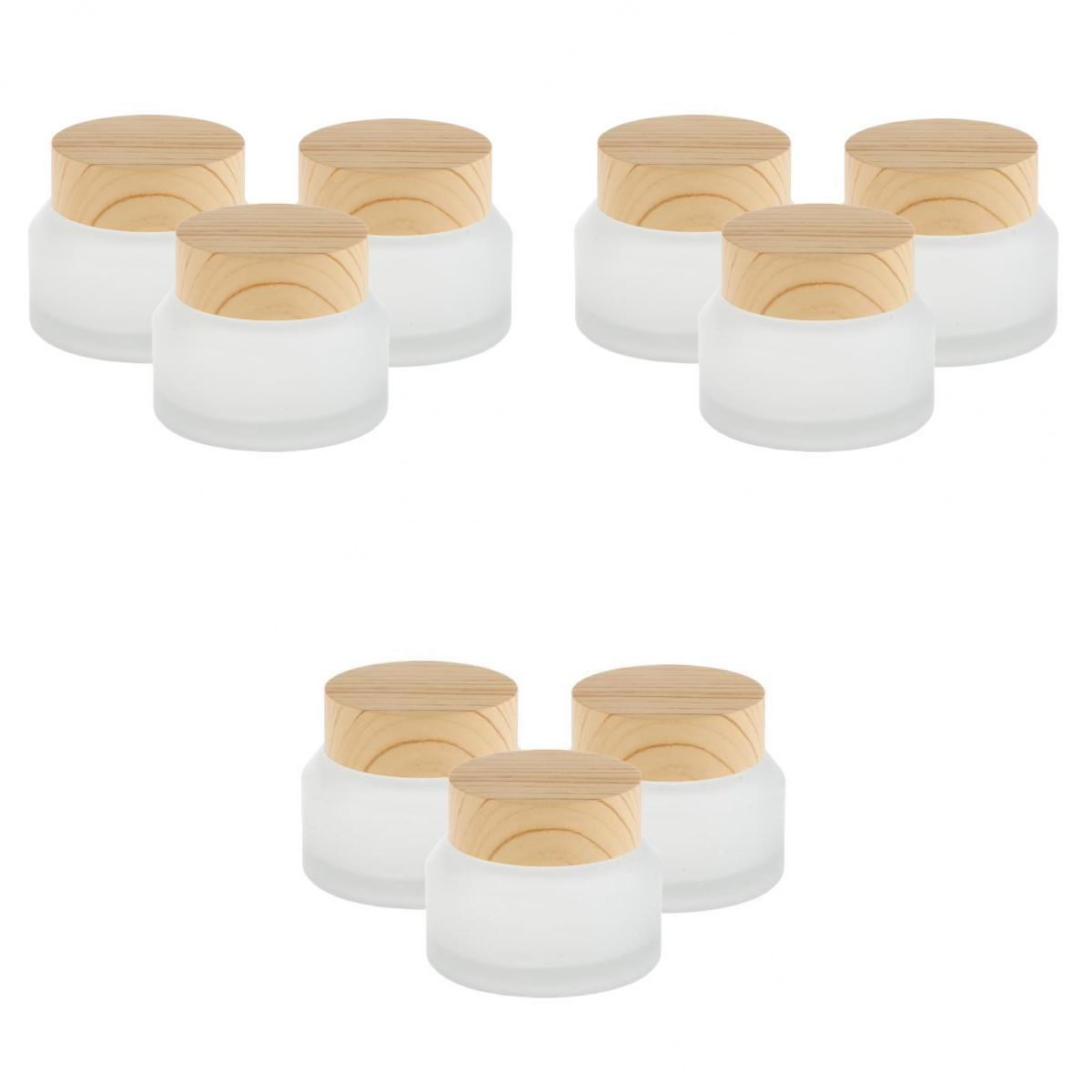 9pcs Clear Frosted Empty Cream Container Travel Cosmetic Lotion Pot Wood Lid