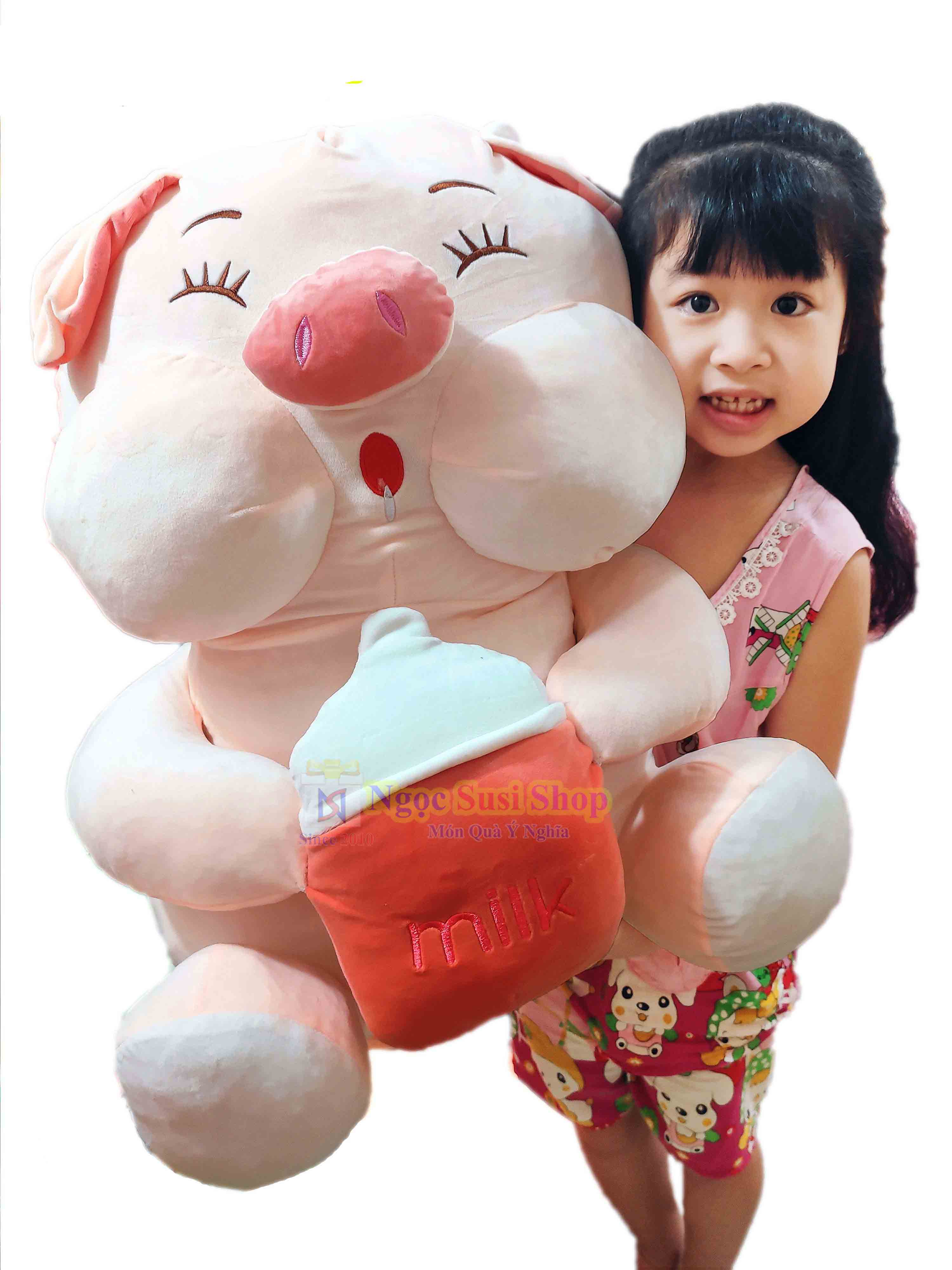 GẤU BÔNG HEO BÔNG ÔM BÌNH SỮA KHỔNG LỒ
