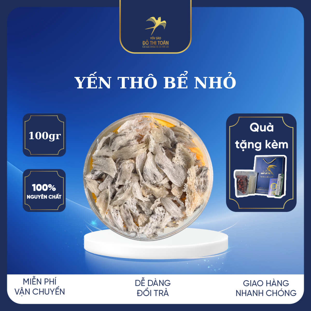 Yến Thô Bể Nhỏ Hộp 100Gr - Yến Sào Đỗ Thị Toán - Yến Thô Mảnh Nhỏ Nhiều Sợi Và Sơ Mướp - Tăng Cường Sức Đề Kháng - Giá Tiết Kiệm