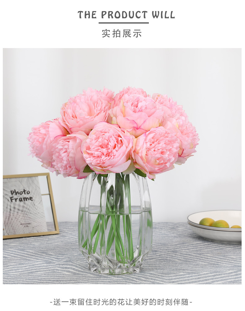 Cành hoa trà mẫu đơn PEONY đại đóa bông lớn 10 cm, cao 32 cm từ lụa trang trí nhà cửa sang trọng