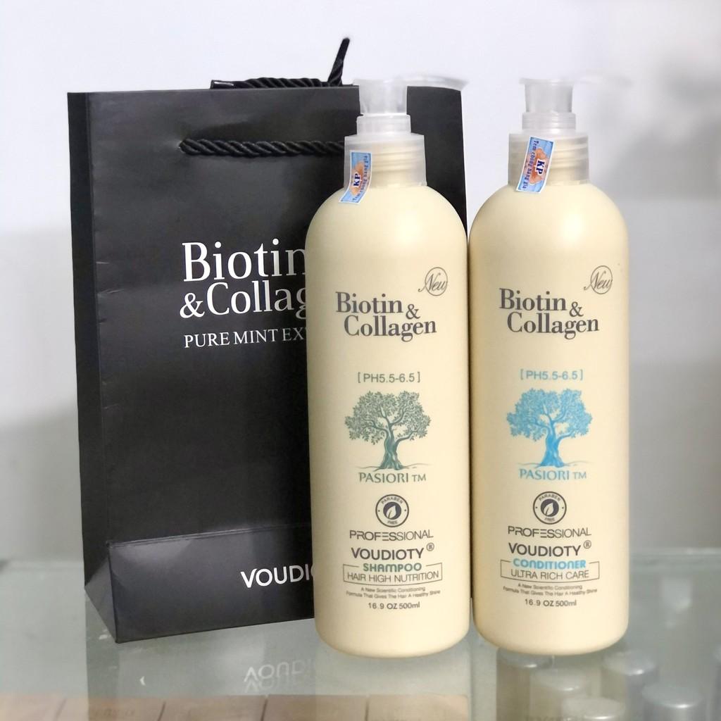 [VAT][500ml*2] Cặp dầu gội xả Biotin &amp; Collagen Trắng Pasiori phục hồi ngăn rụng kích thích mọc tóc