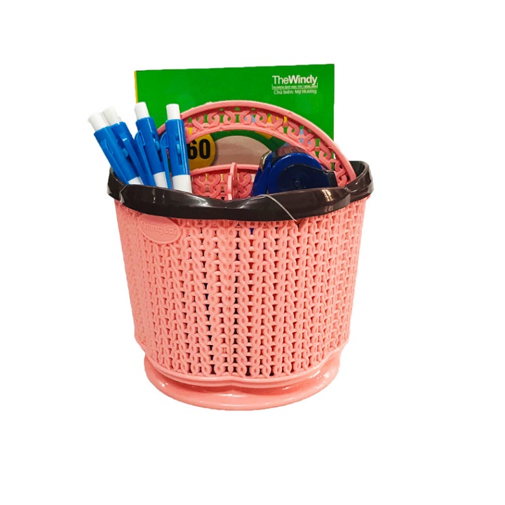 Rổ đựng đồ tròn hoa có quai đa năng kích thước 14 cm x 14 cm x 14 cm