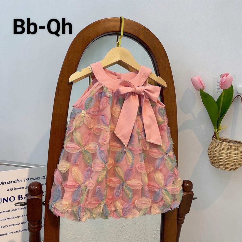 Đầm babydoll cho bé gái màu cầu vồng phong cách Hàn Quốc từ 10-40kg chất voan mềm mát